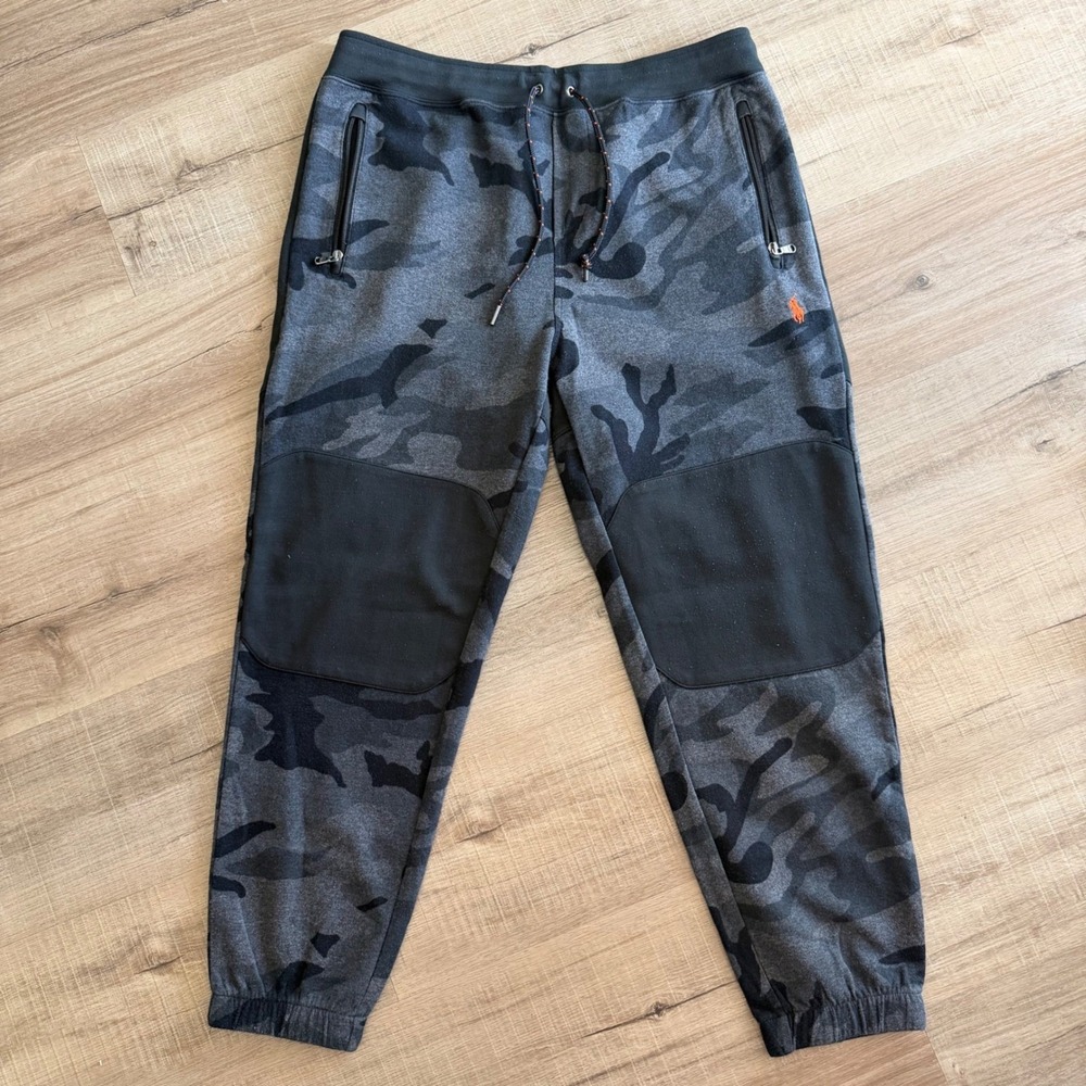 Polo Ralph Lauren Mens Camo Jogger Pants Gray Black Orange RL67 Large